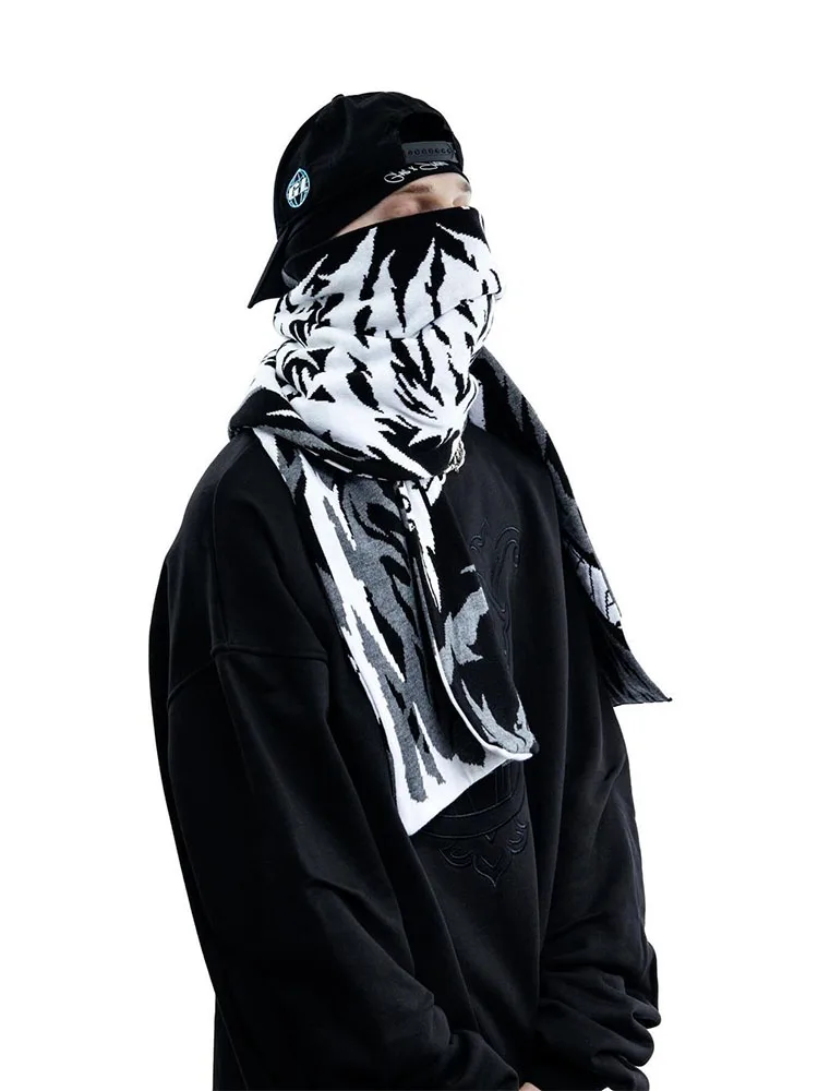 Men's Scarf Winter Anime Knit Graphic Y2k Streetwear Gothic Shawl Scarves Korean Fashion Hip Hop Vintage Warm Unisex Accessories