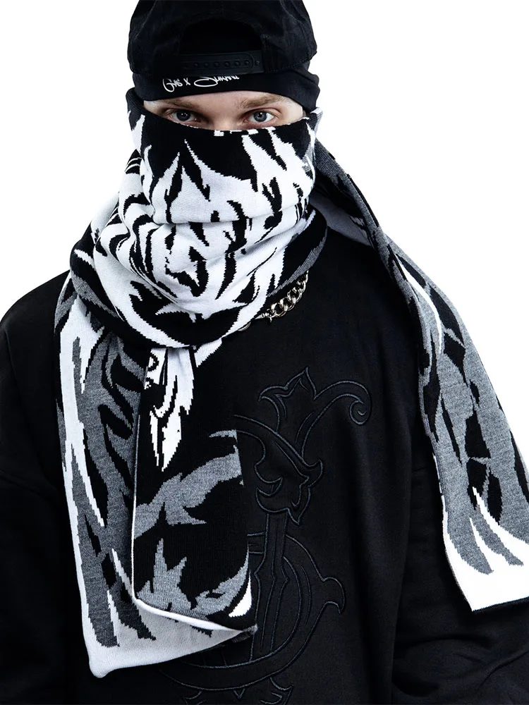 Men's Scarf Winter Anime Knit Graphic Y2k Streetwear Gothic Shawl Scarves Korean Fashion Hip Hop Vintage Warm Unisex Accessories