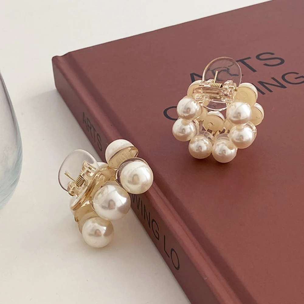 Mini Pearl Hair Claw Non Slip Acrylic Horsetail Shark Jaw Clips Women Girls Fashion Headwear For Party Daily