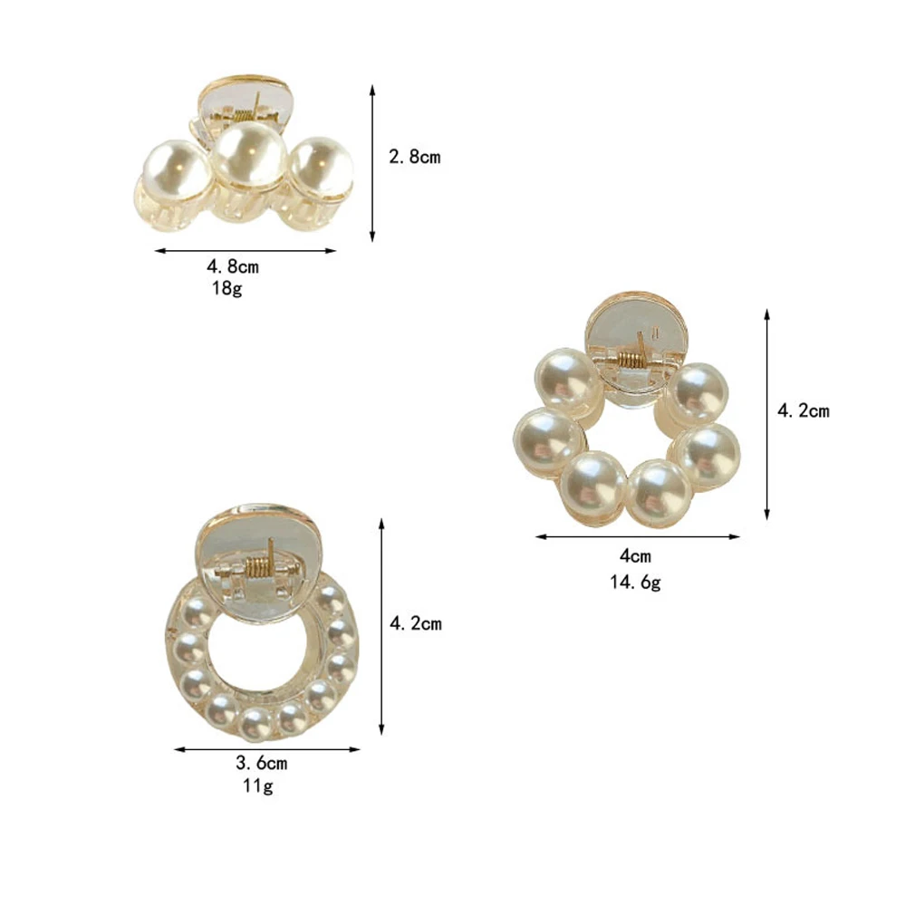 Mini Pearl Hair Claw Non Slip Acrylic Horsetail Shark Jaw Clips Women Girls Fashion Headwear For Party Daily