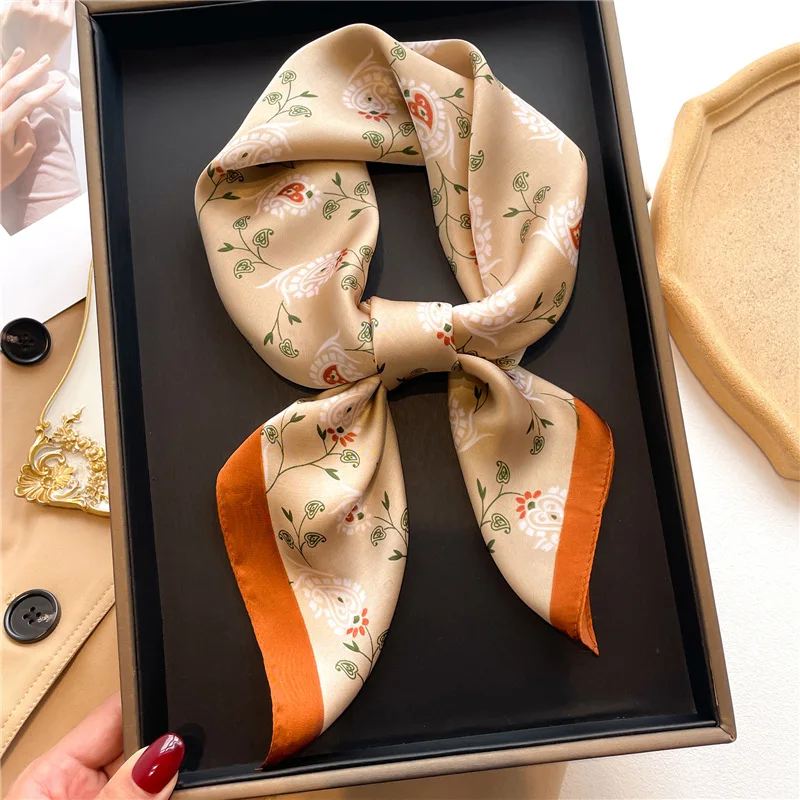 70x70cm Square Scarf Women Imitation Silk Hairbands Foulard Women Bandands Kercheif Shawls Wraps Small Hijab