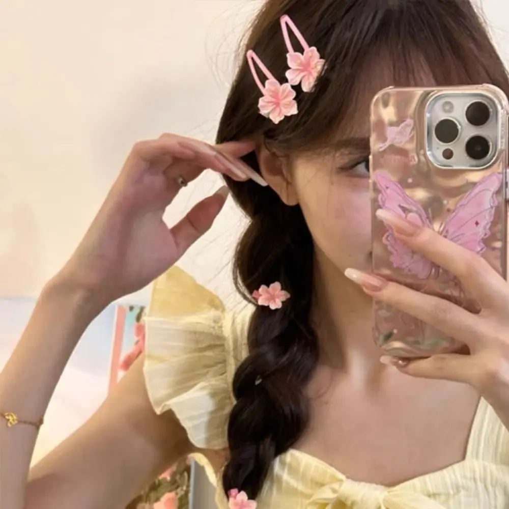 2/5PCS New Resin Hair Clip Mini Sweet Headrope Cherry Blossom Hair Accessories Girls