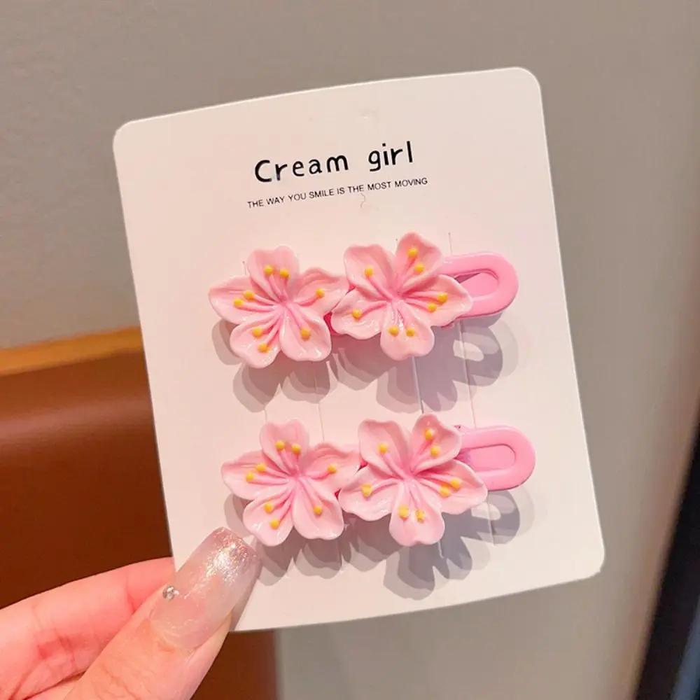 2/5PCS New Resin Hair Clip Mini Sweet Headrope Cherry Blossom Hair Accessories Girls
