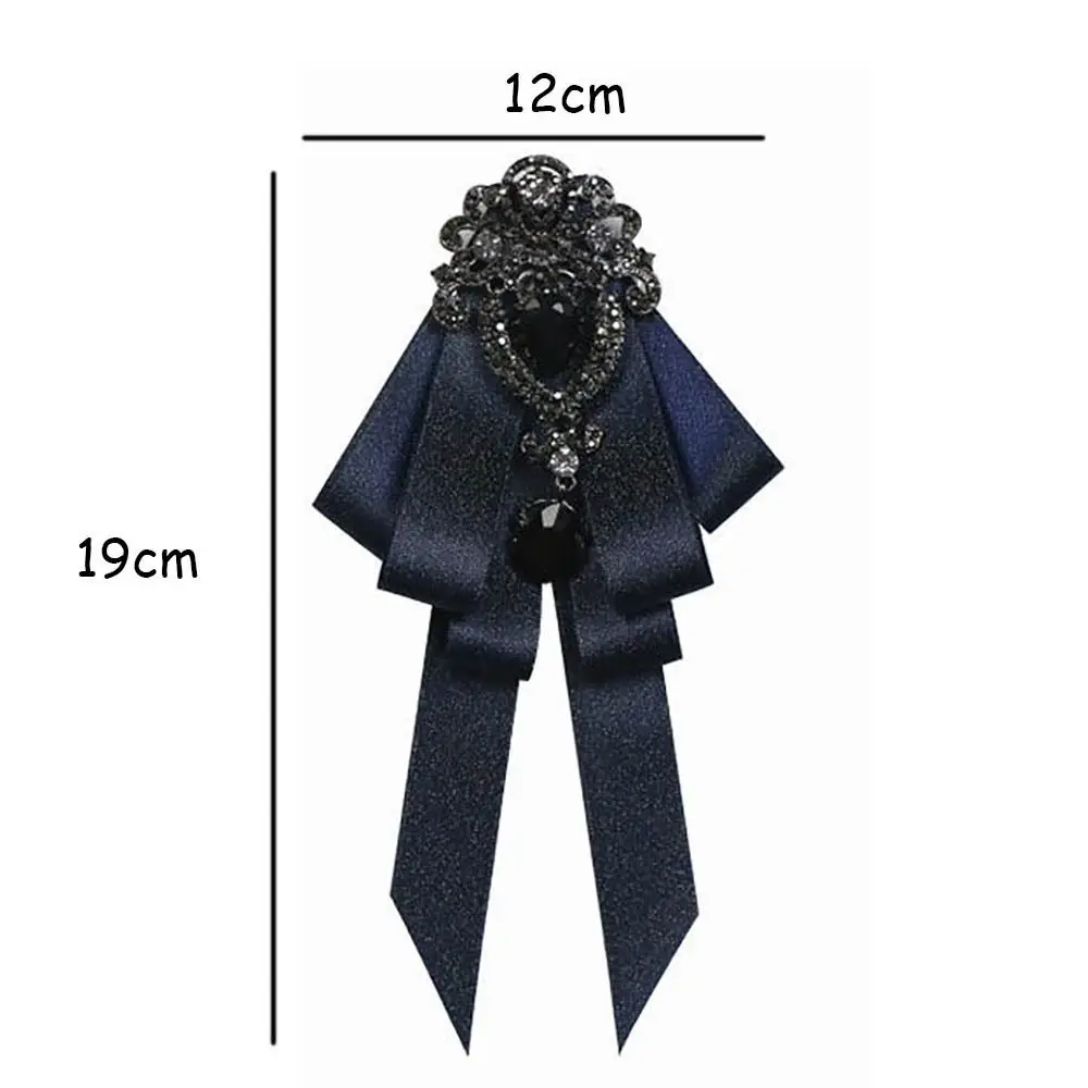 Luxury Black Rhinestone Ribbon Bowtie Fashion Fabric Cloth Art Handmade Crystal Bow Tie Ribbon Bow Brooch Neck Tie