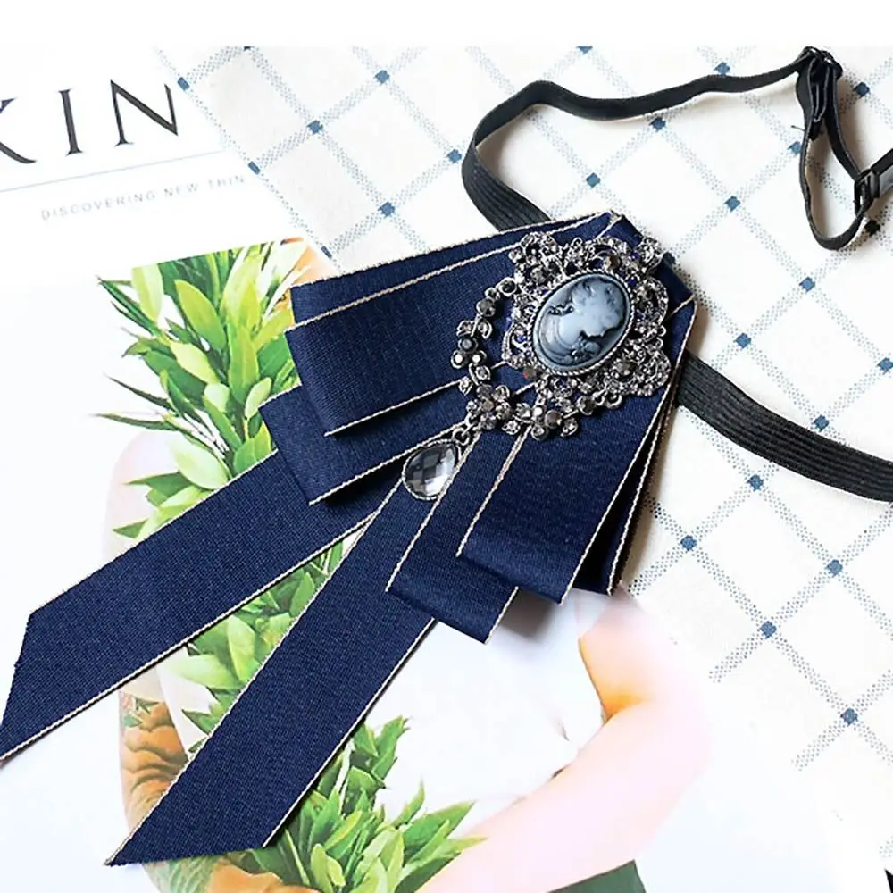 Luxury Black Rhinestone Ribbon Bowtie Fashion Fabric Cloth Art Handmade Crystal Bow Tie Ribbon Bow Brooch Neck Tie