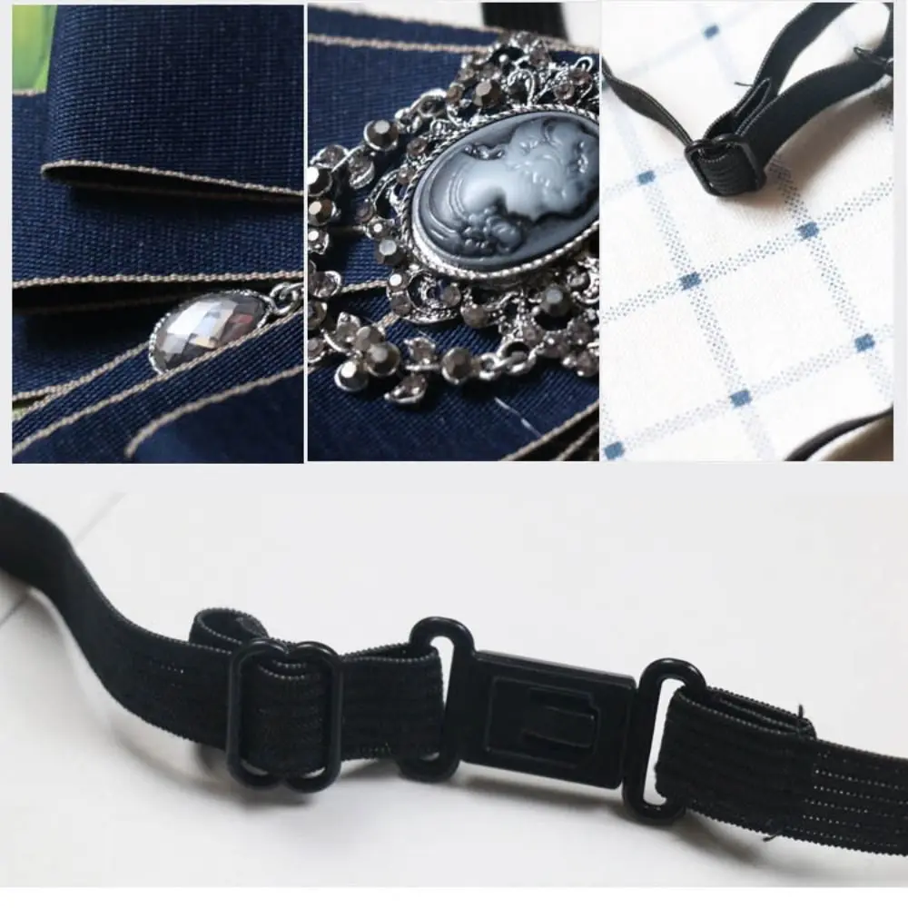 Luxury Black Rhinestone Ribbon Bowtie Fashion Fabric Cloth Art Handmade Crystal Bow Tie Ribbon Bow Brooch Neck Tie