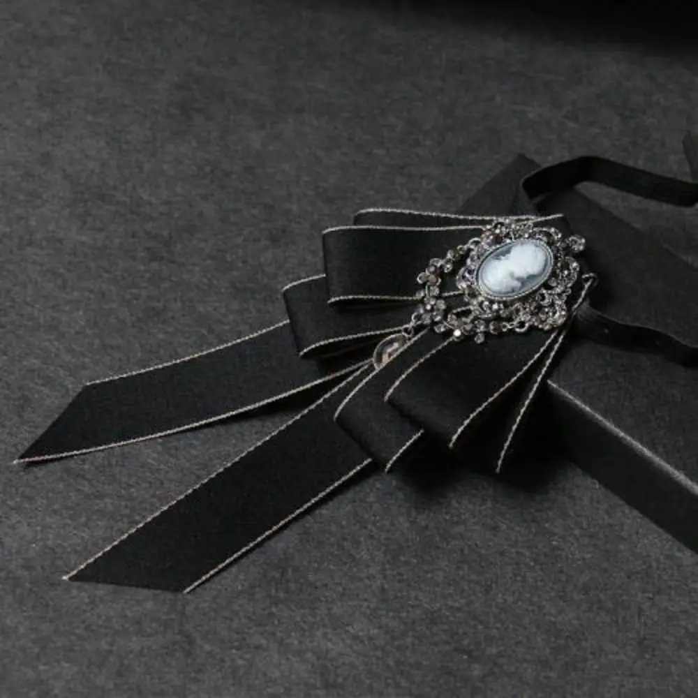 Luxury Black Rhinestone Ribbon Bowtie Fashion Fabric Cloth Art Handmade Crystal Bow Tie Ribbon Bow Brooch Neck Tie