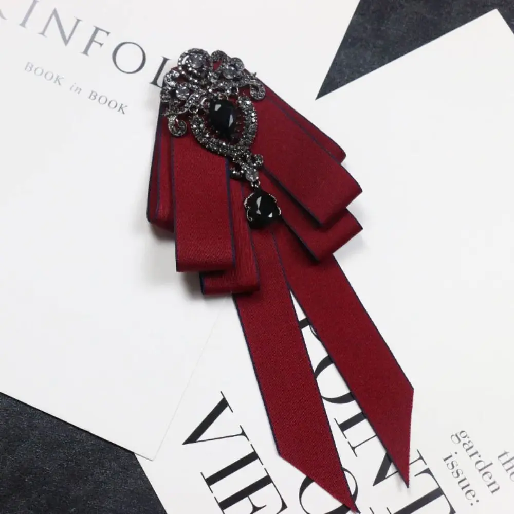 Luxury Black Rhinestone Ribbon Bowtie Fashion Fabric Cloth Art Handmade Crystal Bow Tie Ribbon Bow Brooch Neck Tie