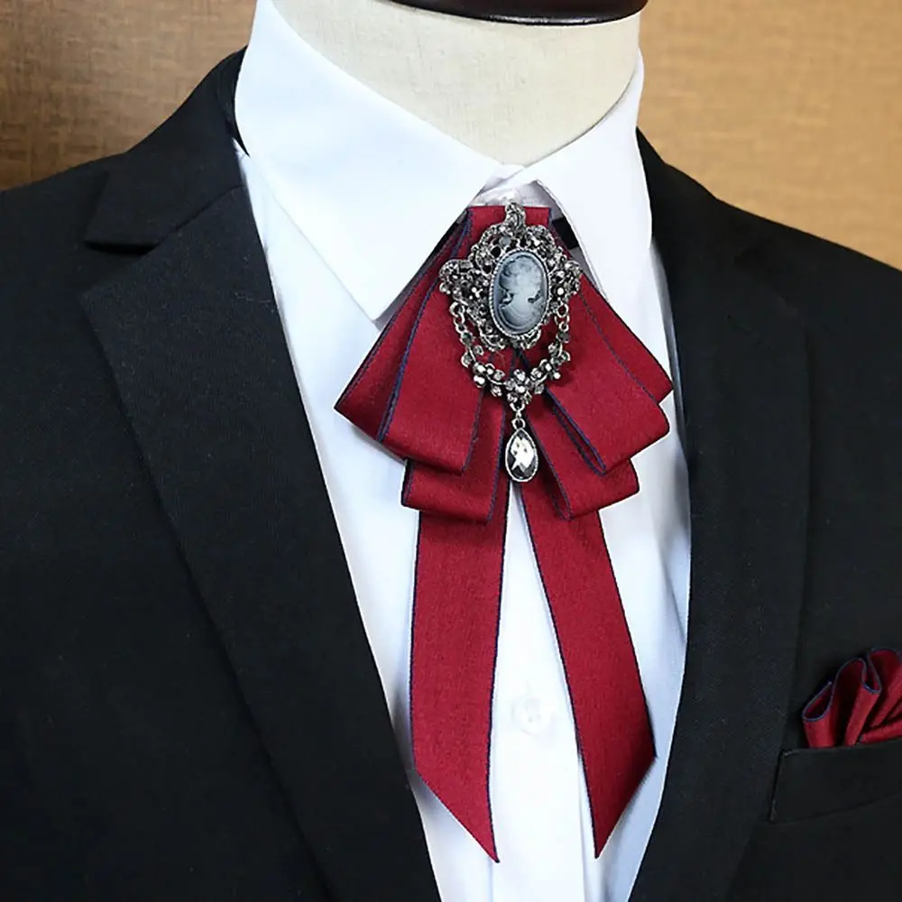 Luxury Black Rhinestone Ribbon Bowtie Fashion Fabric Cloth Art Handmade Crystal Bow Tie Ribbon Bow Brooch Neck Tie