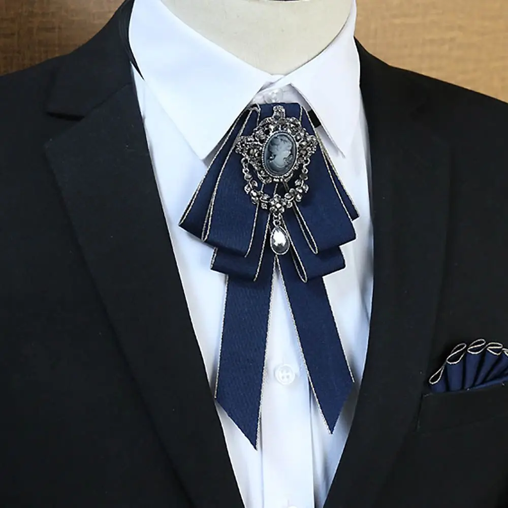 Luxury Black Rhinestone Ribbon Bowtie Fashion Fabric Cloth Art Handmade Crystal Bow Tie Ribbon Bow Brooch Neck Tie