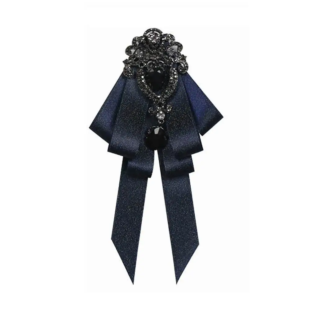 Luxury Black Rhinestone Ribbon Bowtie Fashion Fabric Cloth Art Handmade Crystal Bow Tie Ribbon Bow Brooch Neck Tie