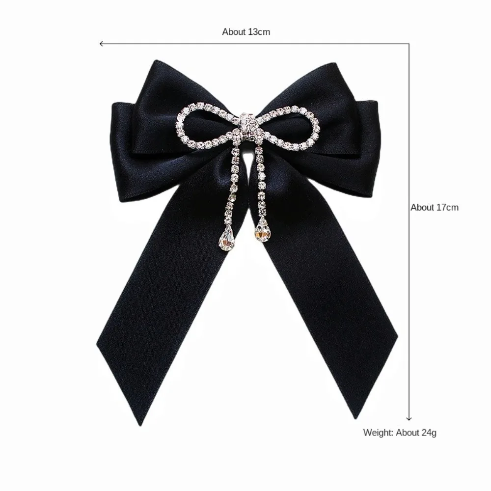 Elegant Lace Ribbon Bowtie Black College Style Collar Rhinestones Jewelry Student Shirt Korean Fabric Bow Brooches