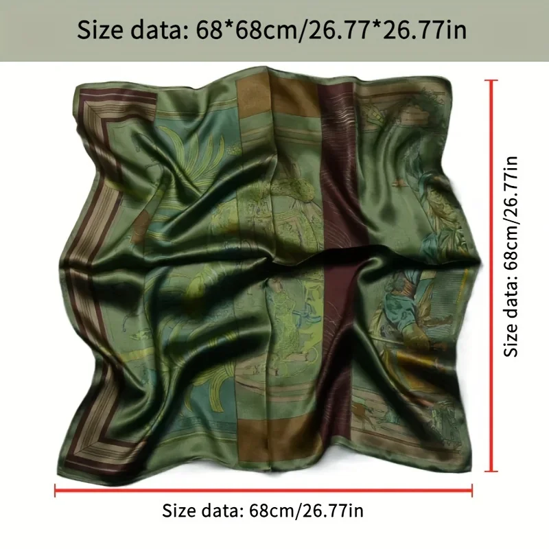 Women's Fashion Soft Satin Scarf Vintage Style Versatile Green Square Scarf Lightweight Shawl Windproof Sun Protection Hairbands