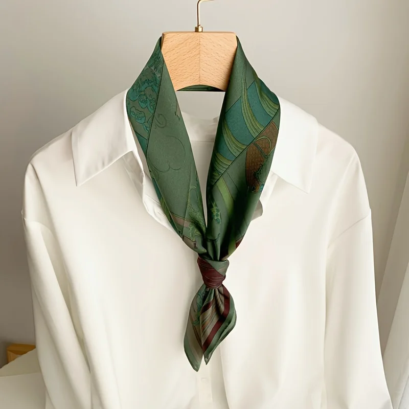 Women's Fashion Soft Satin Scarf Vintage Style Versatile Green Square Scarf Lightweight Shawl Windproof Sun Protection Hairbands