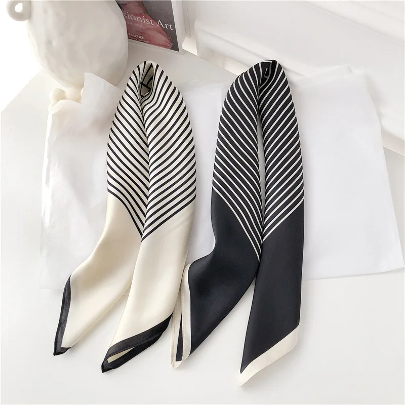 Women Korean Version of Simple Stripes Brocade Forging 70cm Small Square Scarf Scarf Headscarf