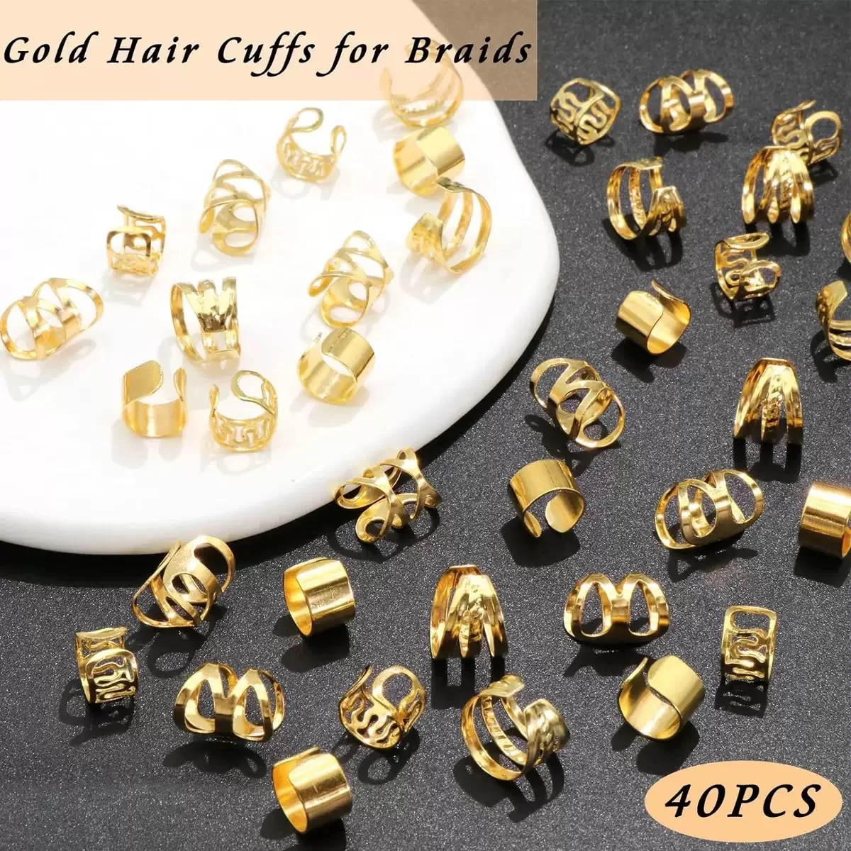 40PCS Hair Jewelry for Braids  Hair Cuffs Multi Style Rings Adjustable Hair Beads for Braid Loc Dreadlock Accessories