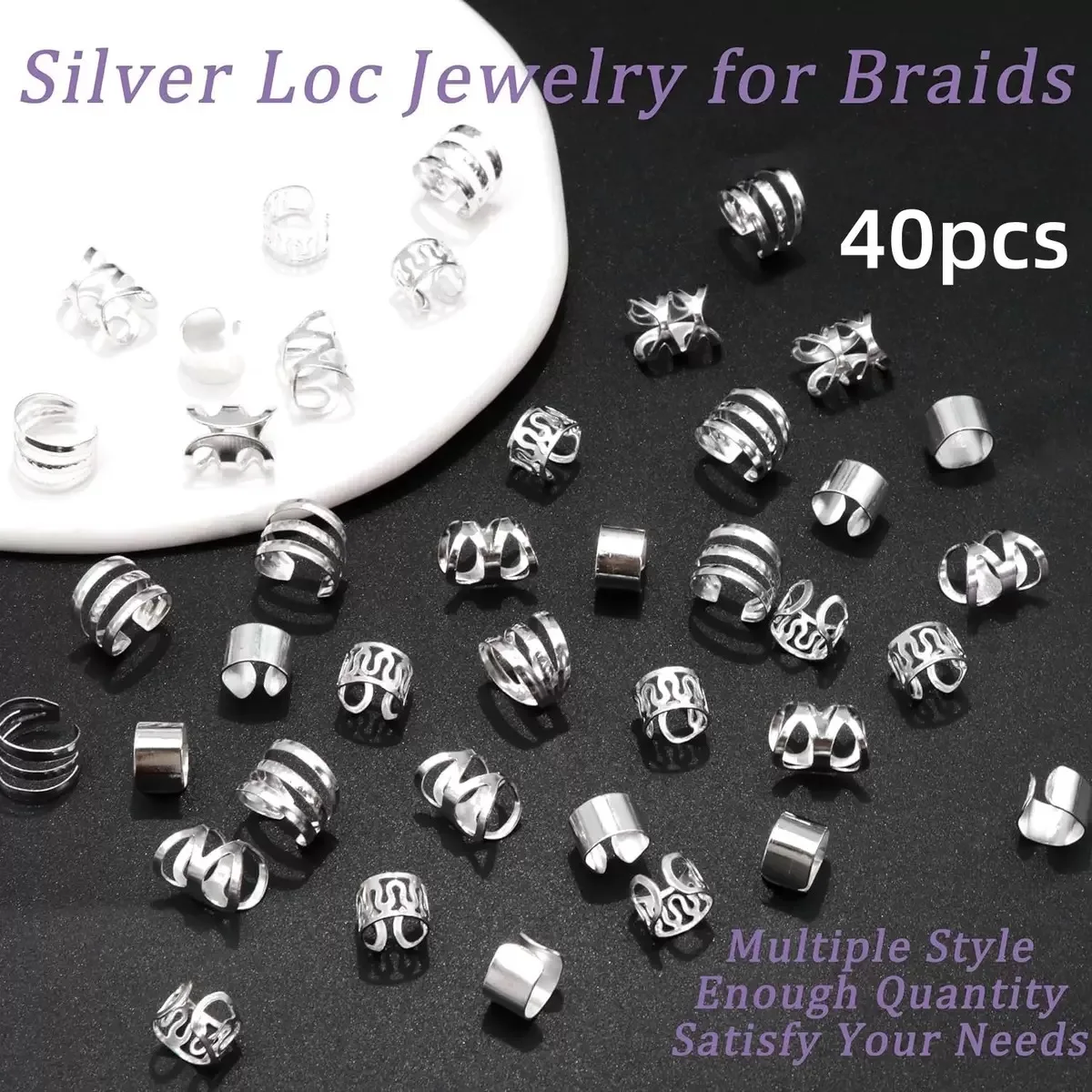 40PCS Hair Jewelry for Braids  Hair Cuffs Multi Style Rings Adjustable Hair Beads for Braid Loc Dreadlock Accessories