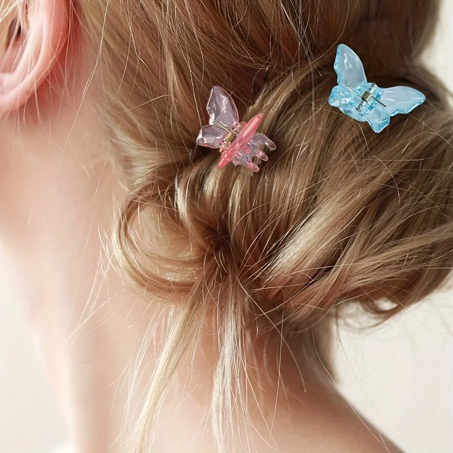 6pcs/set Multicolor Transparent butterfly Trumpet Hair Claw Hair Embellishment Small Hair Thin Hair Special Holiday Gift