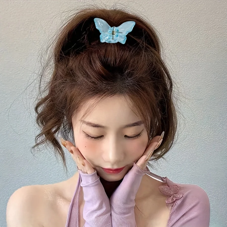6pcs/set Multicolor Transparent butterfly Trumpet Hair Claw Hair Embellishment Small Hair Thin Hair Special Holiday Gift