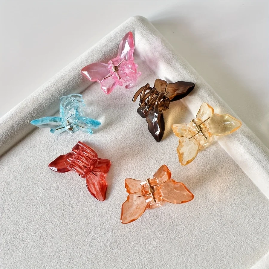 6pcs/set Multicolor Transparent butterfly Trumpet Hair Claw Hair Embellishment Small Hair Thin Hair Special Holiday Gift