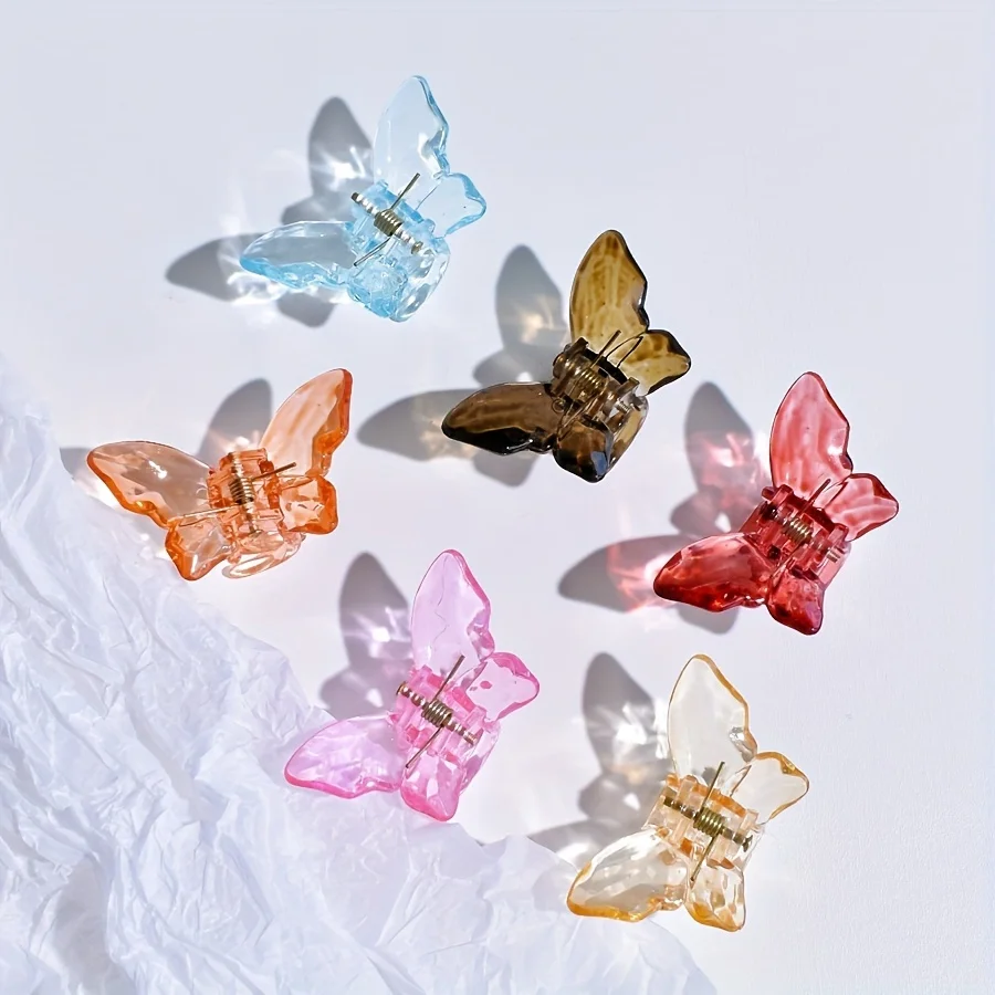 6pcs/set Multicolor Transparent butterfly Trumpet Hair Claw Hair Embellishment Small Hair Thin Hair Special Holiday Gift