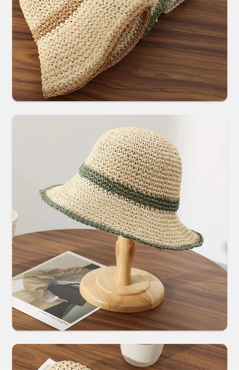 Fashion Wavy Brim Beach Straw Hat Summer Women Foldable Visor Bucket Hat Fisherman Cap Outdoor Panama Girls Wide Brim Sun Hats