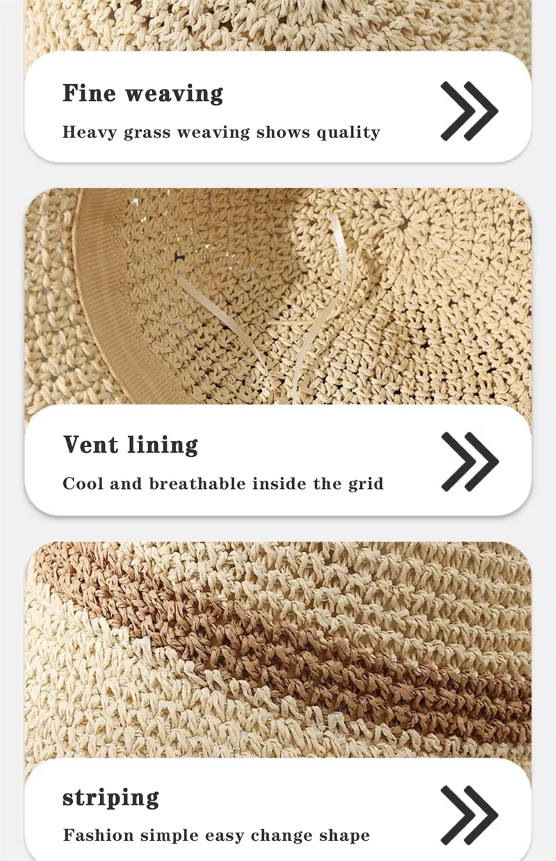 Fashion Wavy Brim Beach Straw Hat Summer Women Foldable Visor Bucket Hat Fisherman Cap Outdoor Panama Girls Wide Brim Sun Hats