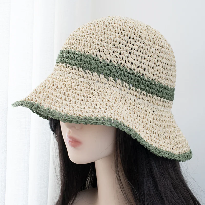 Fashion Wavy Brim Beach Straw Hat Summer Women Foldable Visor Bucket Hat Fisherman Cap Outdoor Panama Girls Wide Brim Sun Hats