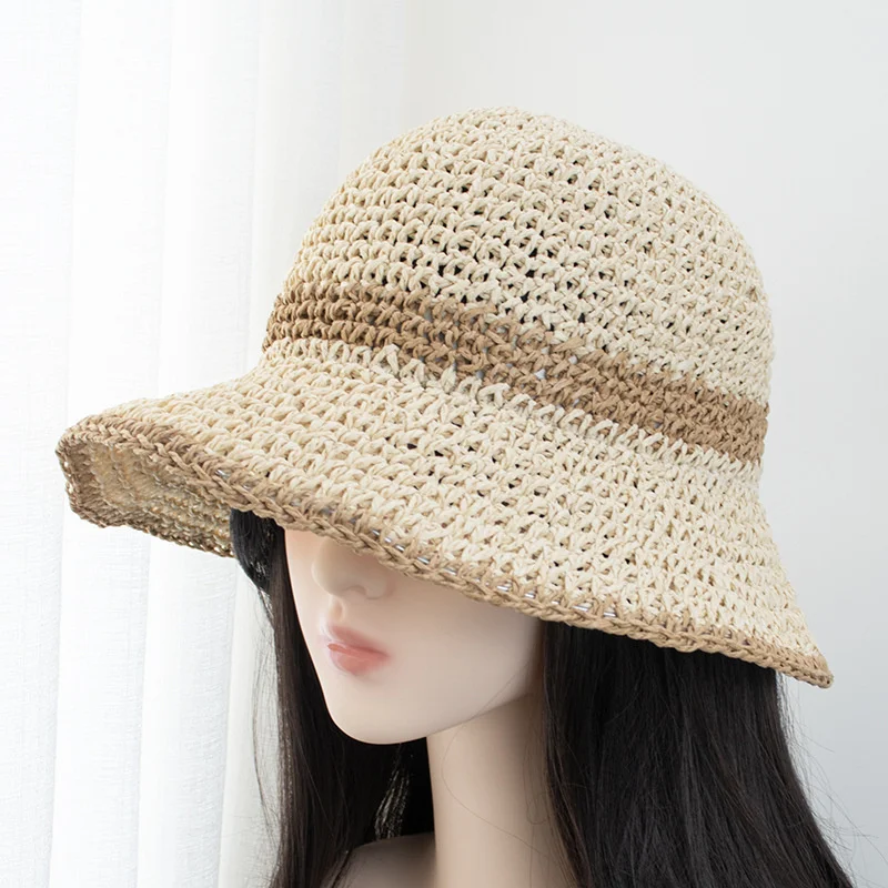 Fashion Wavy Brim Beach Straw Hat Summer Women Foldable Visor Bucket Hat Fisherman Cap Outdoor Panama Girls Wide Brim Sun Hats