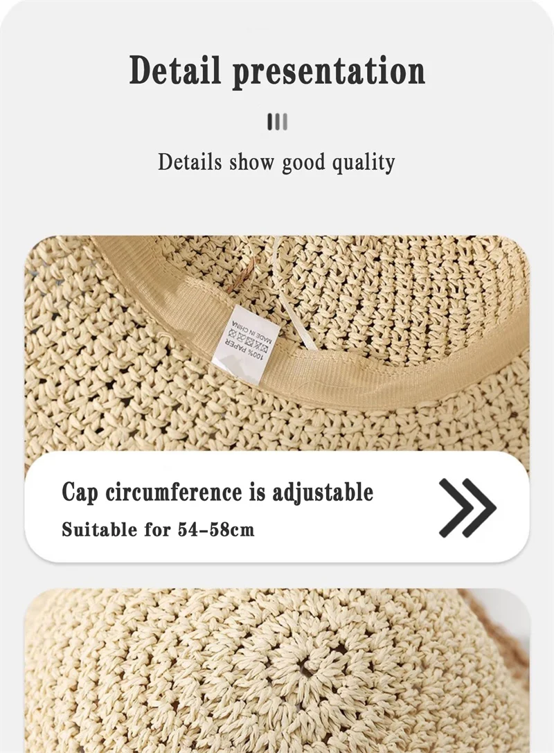 Fashion Wavy Brim Beach Straw Hat Summer Women Foldable Visor Bucket Hat Fisherman Cap Outdoor Panama Girls Wide Brim Sun Hats