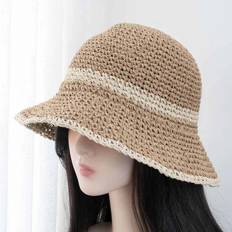 Fashion Wavy Brim Beach Straw Hat Summer Women Foldable Visor Bucket Hat Fisherman Cap Outdoor Panama Girls Wide Brim Sun Hats
