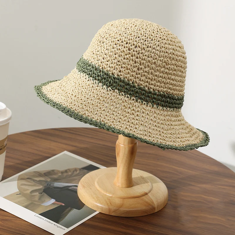 Fashion Wavy Brim Beach Straw Hat Summer Women Foldable Visor Bucket Hat Fisherman Cap Outdoor Panama Girls Wide Brim Sun Hats