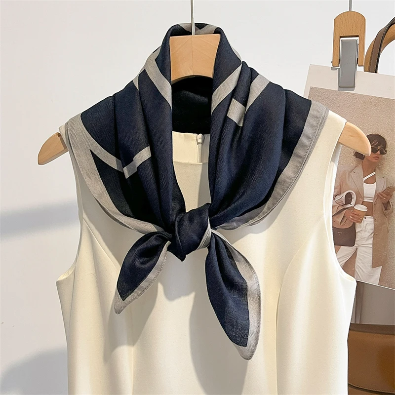 Fashion Handkerchief Print 68*68cm Silk Satin Neck Scarf Women Small Shawl Hair Female Office Lady Bandanna Solid