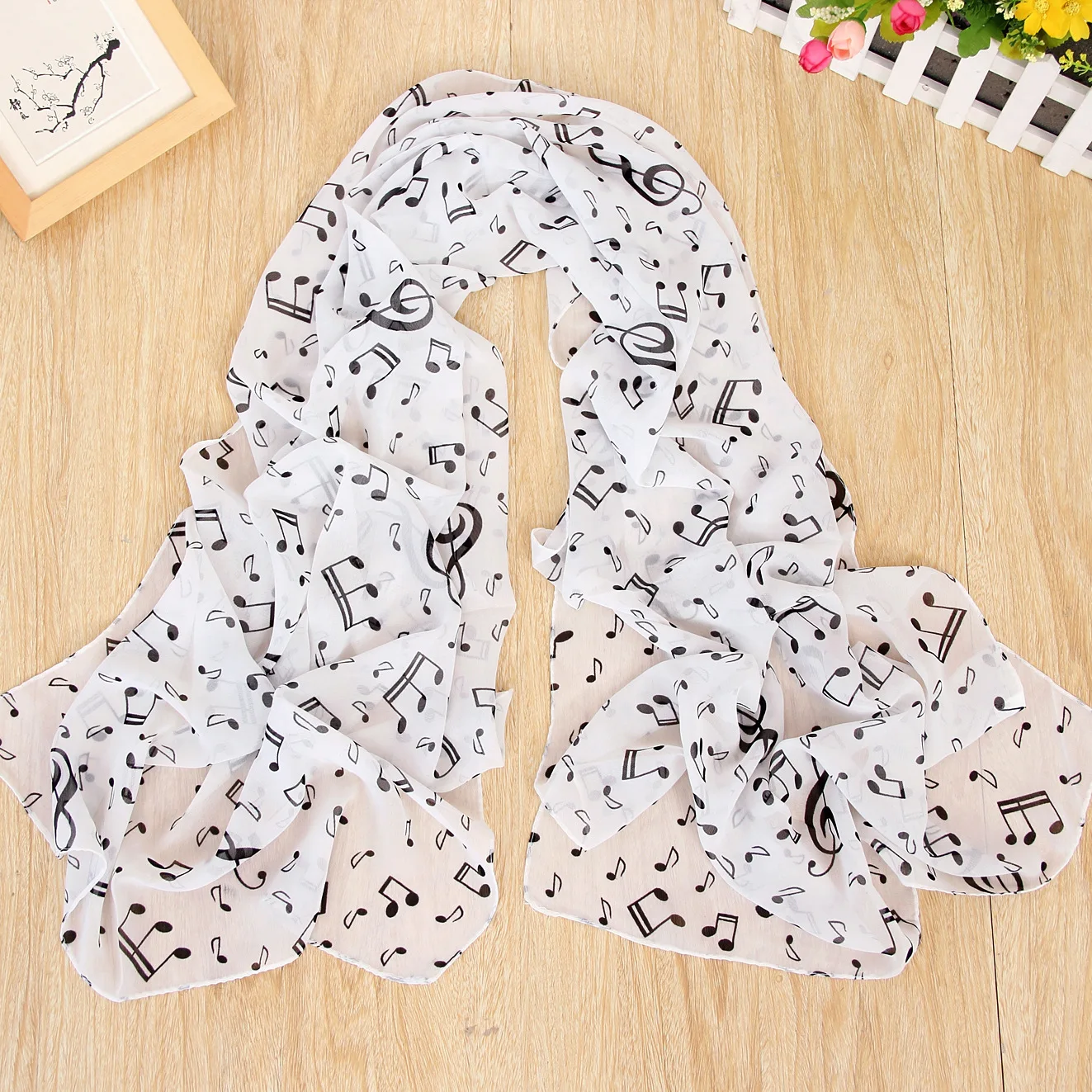 Ladies 50x160CM Scarves Musical Note Print Chiffon Neck Scarf Shawl Soft Scarves High Quality Fabulous Elastic Party Gift