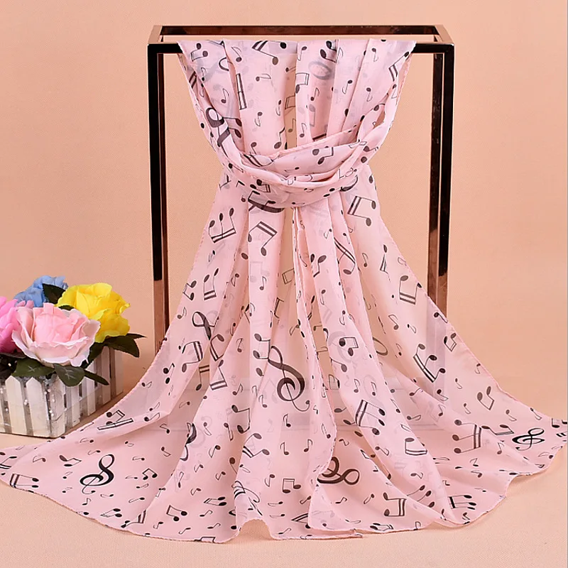 Ladies 50x160CM Scarves Musical Note Print Chiffon Neck Scarf Shawl Soft Scarves High Quality Fabulous Elastic Party Gift