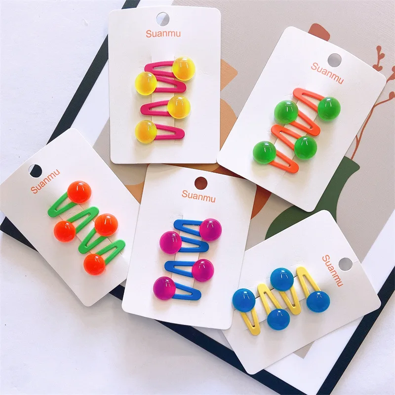 4Pcs/Set Summer Cute Transparent Bean Hairpins For Baby Girls Shining Jelly Side Clips Kids Bead Hair Clips Hair Accesories