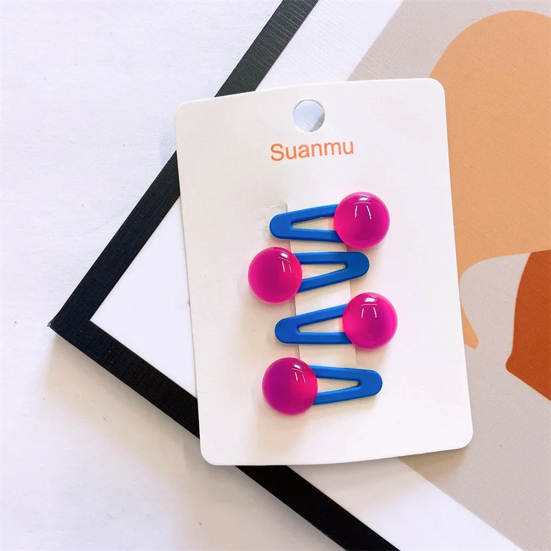 4Pcs/Set Summer Cute Transparent Bean Hairpins For Baby Girls Shining Jelly Side Clips Kids Bead Hair Clips Hair Accesories