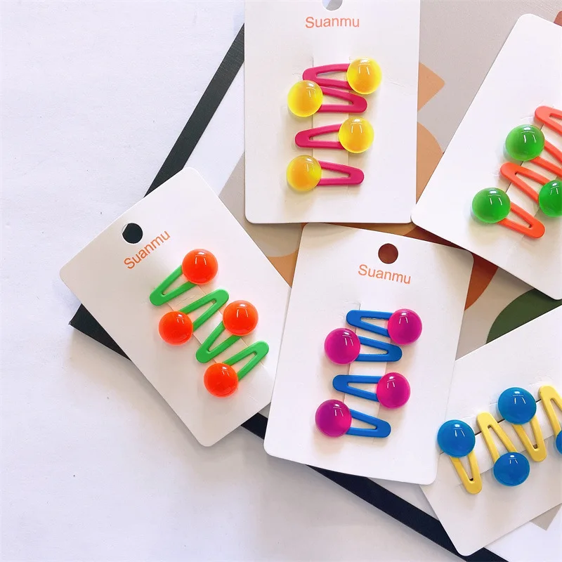4Pcs/Set Summer Cute Transparent Bean Hairpins For Baby Girls Shining Jelly Side Clips Kids Bead Hair Clips Hair Accesories