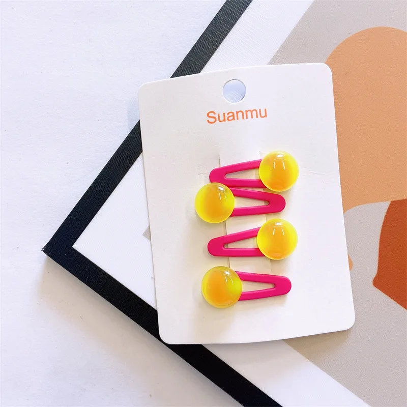 4Pcs/Set Summer Cute Transparent Bean Hairpins For Baby Girls Shining Jelly Side Clips Kids Bead Hair Clips Hair Accesories