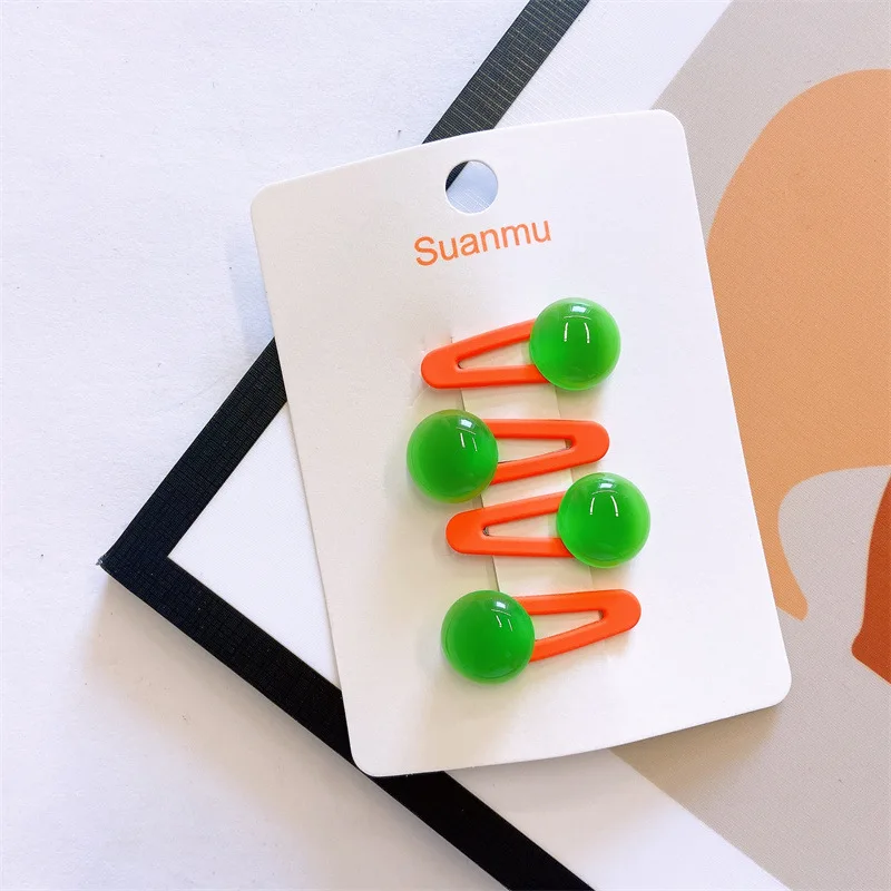 4Pcs/Set Summer Cute Transparent Bean Hairpins For Baby Girls Shining Jelly Side Clips Kids Bead Hair Clips Hair Accesories
