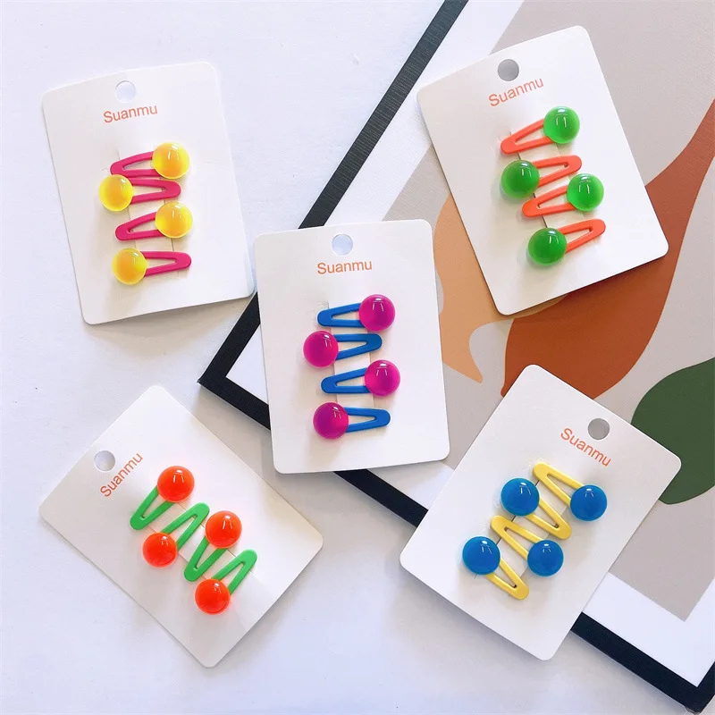 4Pcs/Set Summer Cute Transparent Bean Hairpins For Baby Girls Shining Jelly Side Clips Kids Bead Hair Clips Hair Accesories