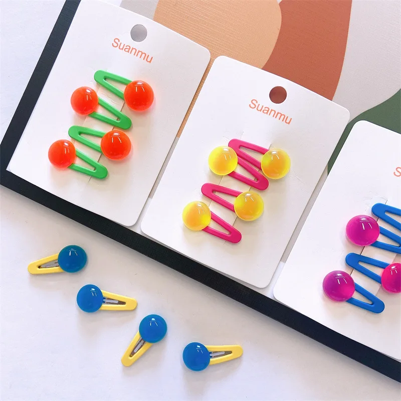 4Pcs/Set Summer Cute Transparent Bean Hairpins For Baby Girls Shining Jelly Side Clips Kids Bead Hair Clips Hair Accesories