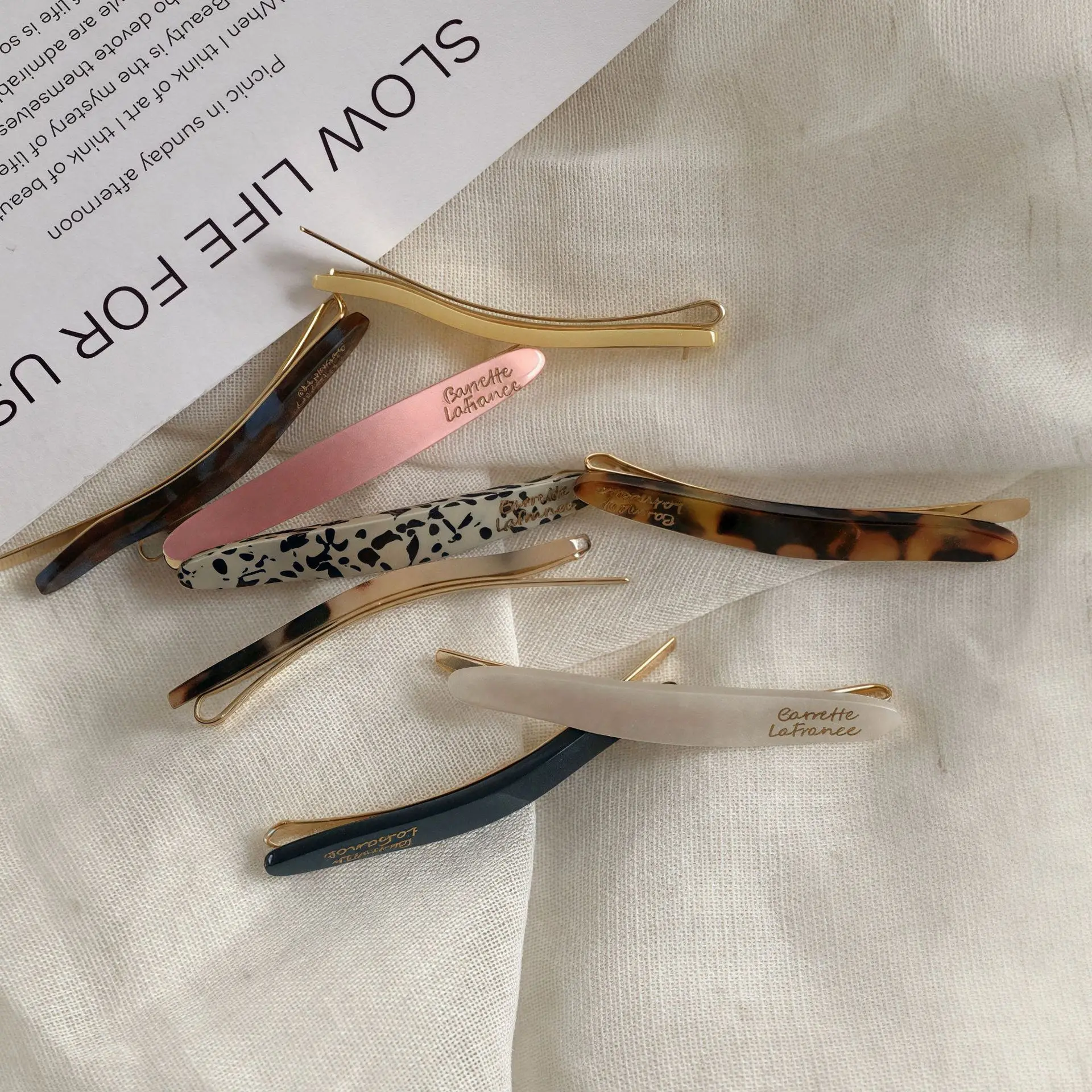 Korean version of acetic acid hairpin side clip female side one-word clip 2025 new clip back of head bangs broken hairpin