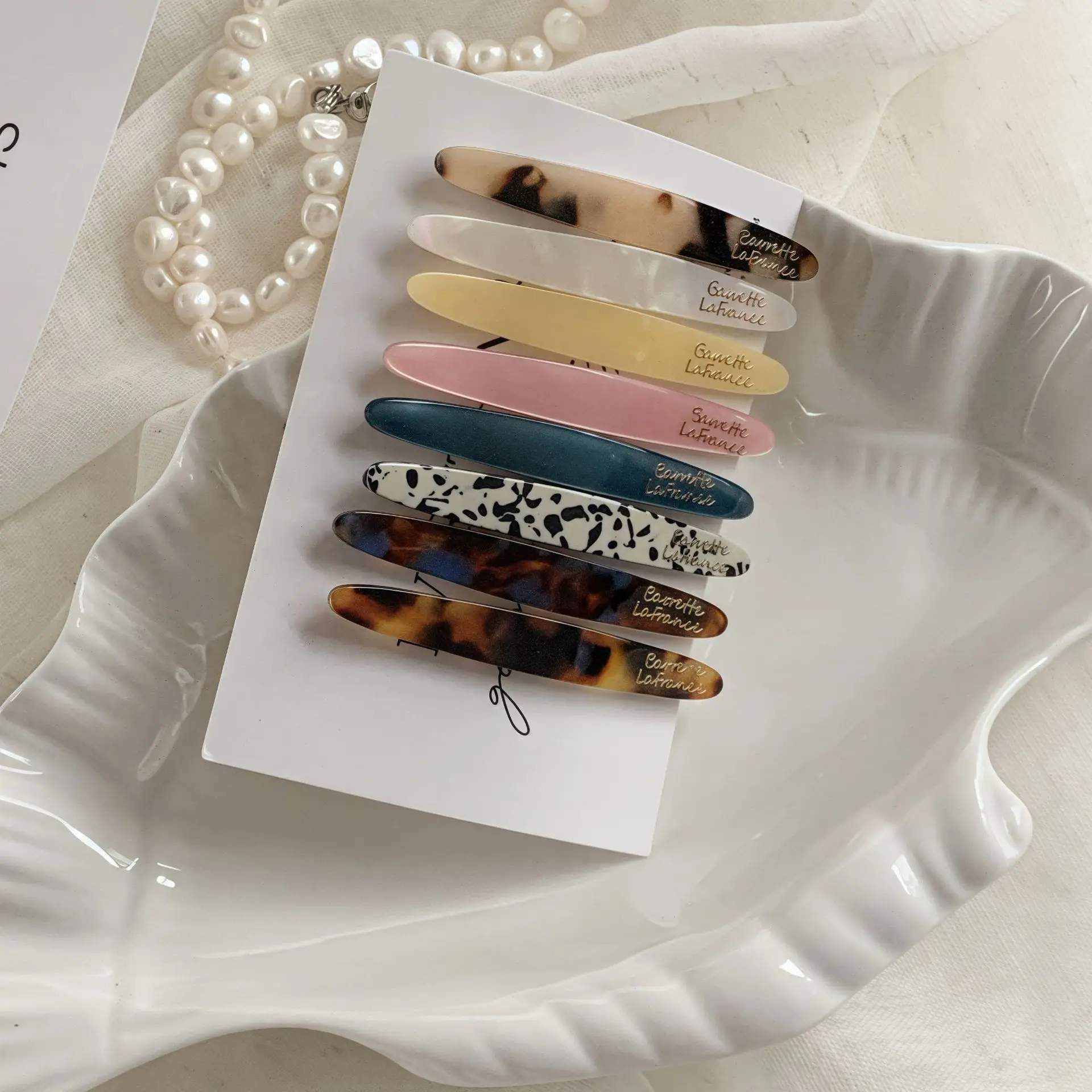Korean version of acetic acid hairpin side clip female side one-word clip 2025 new clip back of head bangs broken hairpin