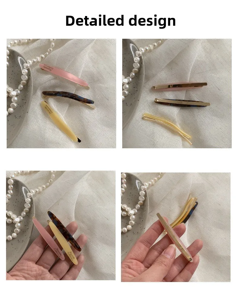 Korean version of acetic acid hairpin side clip female side one-word clip 2025 new clip back of head bangs broken hairpin