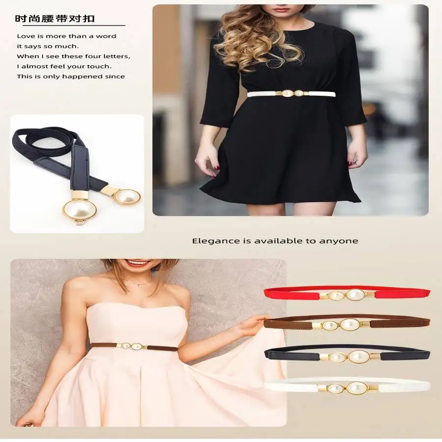 A Slender Waist Belt for the Dress, Which Can Cinch the Waist, Exudes an Elegant and Retro Charm. It Features Pearl Double Buckl