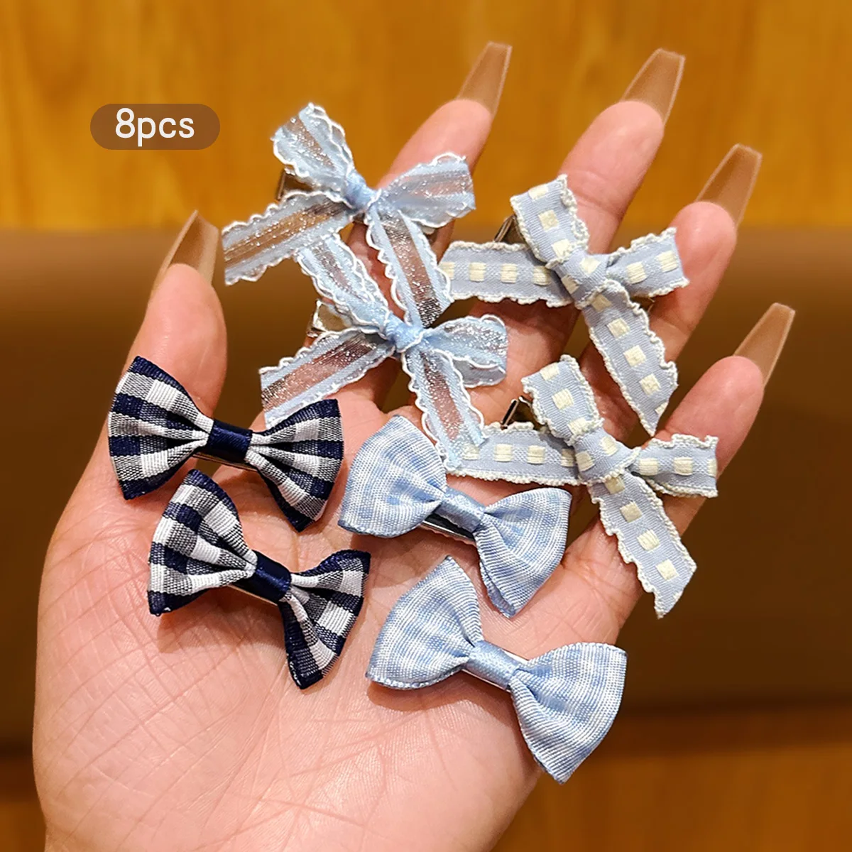 8 blue bow hair clips, sweet headband clips