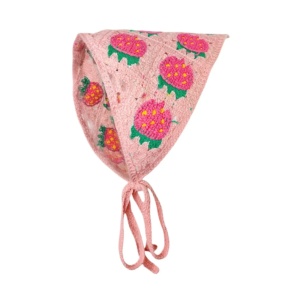 1 pcs women's hair scarf fashionable sweet rustic style knitted flower triangular headscarf cute kawaii Ladies' hair accessories