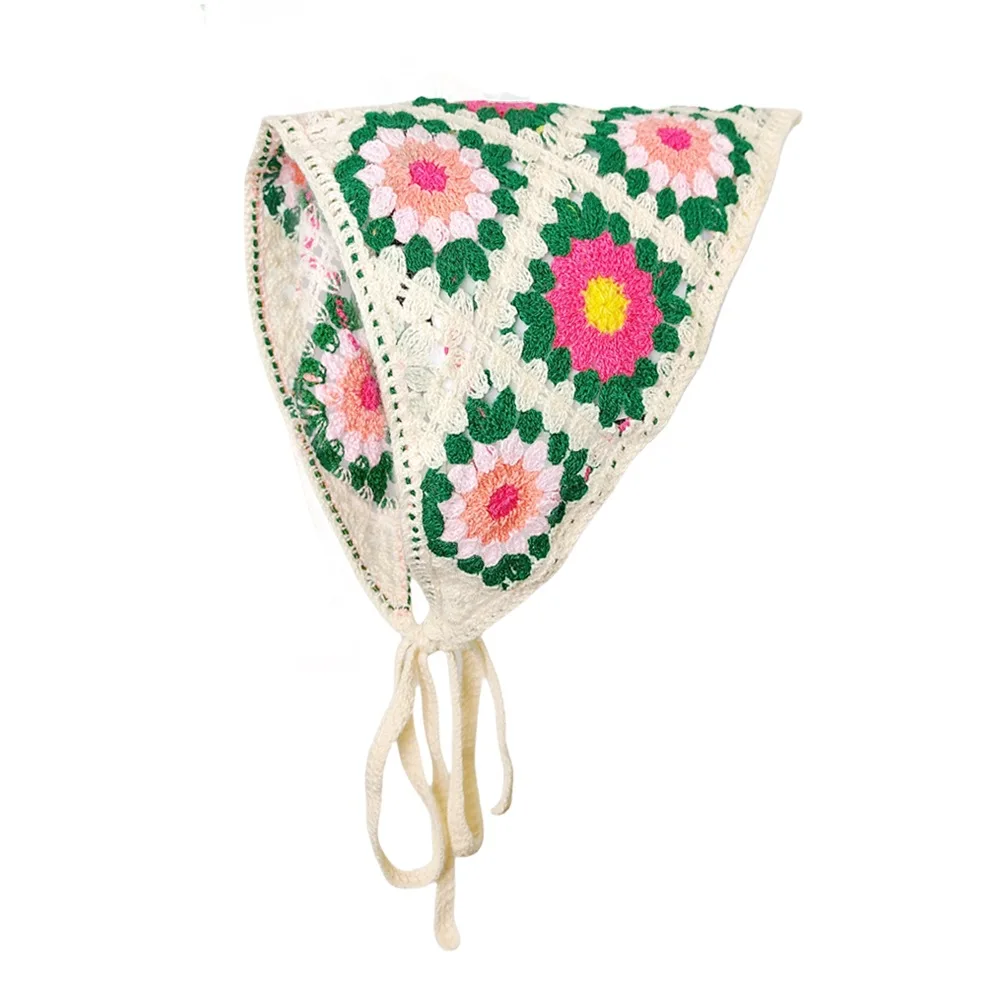 1 pcs women's hair scarf fashionable sweet rustic style knitted flower triangular headscarf cute kawaii Ladies' hair accessories