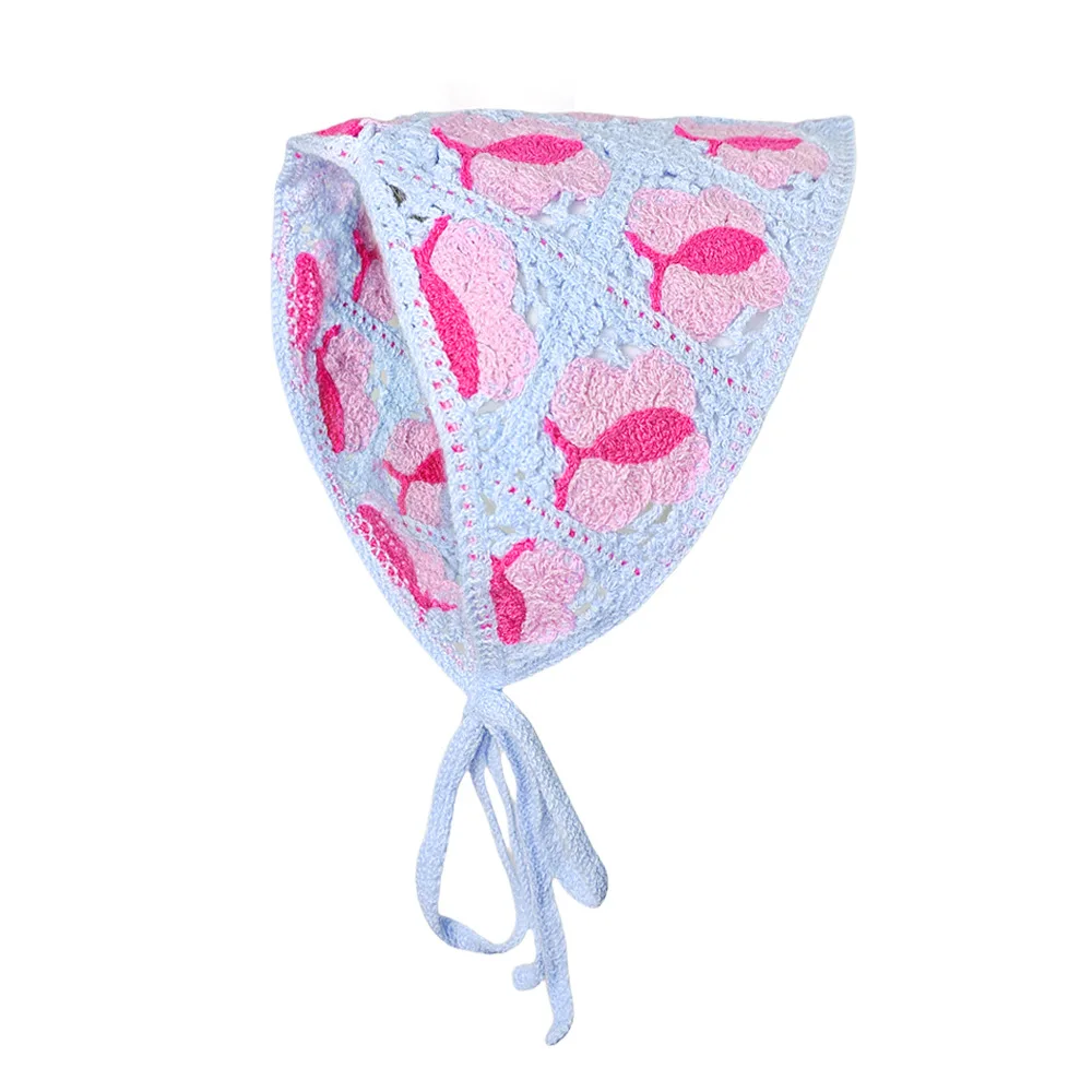 1 pcs women's hair scarf fashionable sweet rustic style knitted flower triangular headscarf cute kawaii Ladies' hair accessories